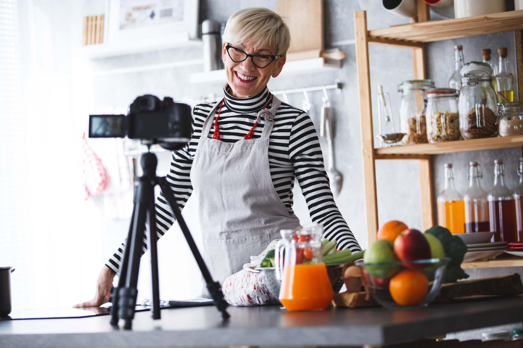 Woman filming video for her food channel